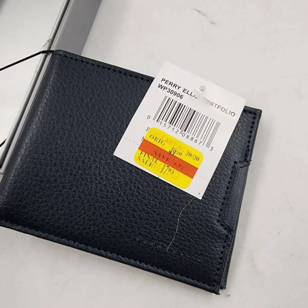 Perry Ellis Portfolio Saffiano Pebble Bifold Wallet Men's One Size - Black